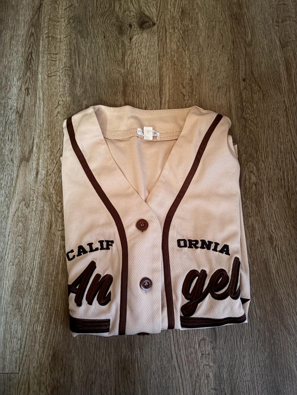 California Angels Beige Button-Up Jersey Top